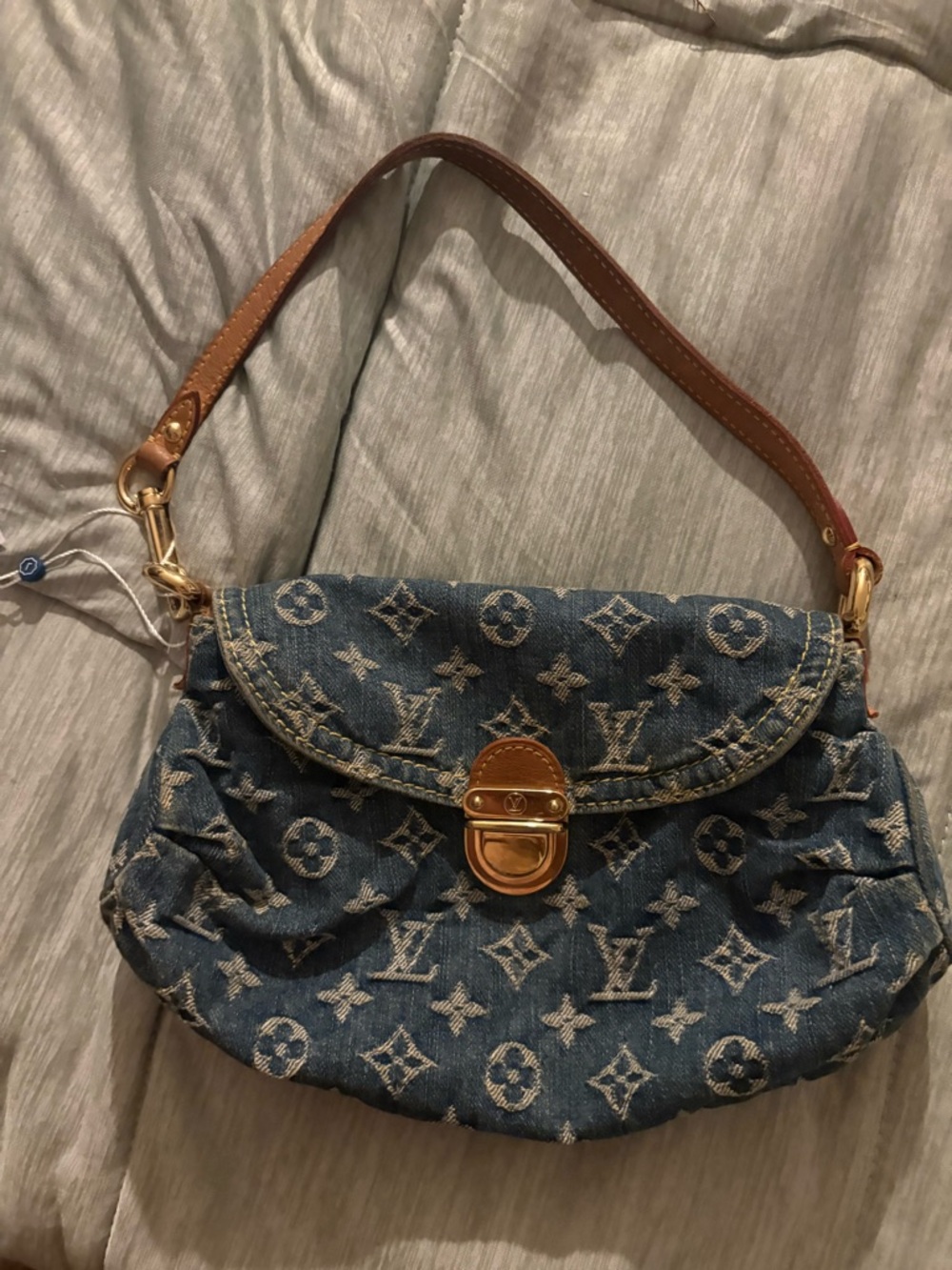 Louis Vuitton Denim Mini pleaty Bag with Tan Leather Strap